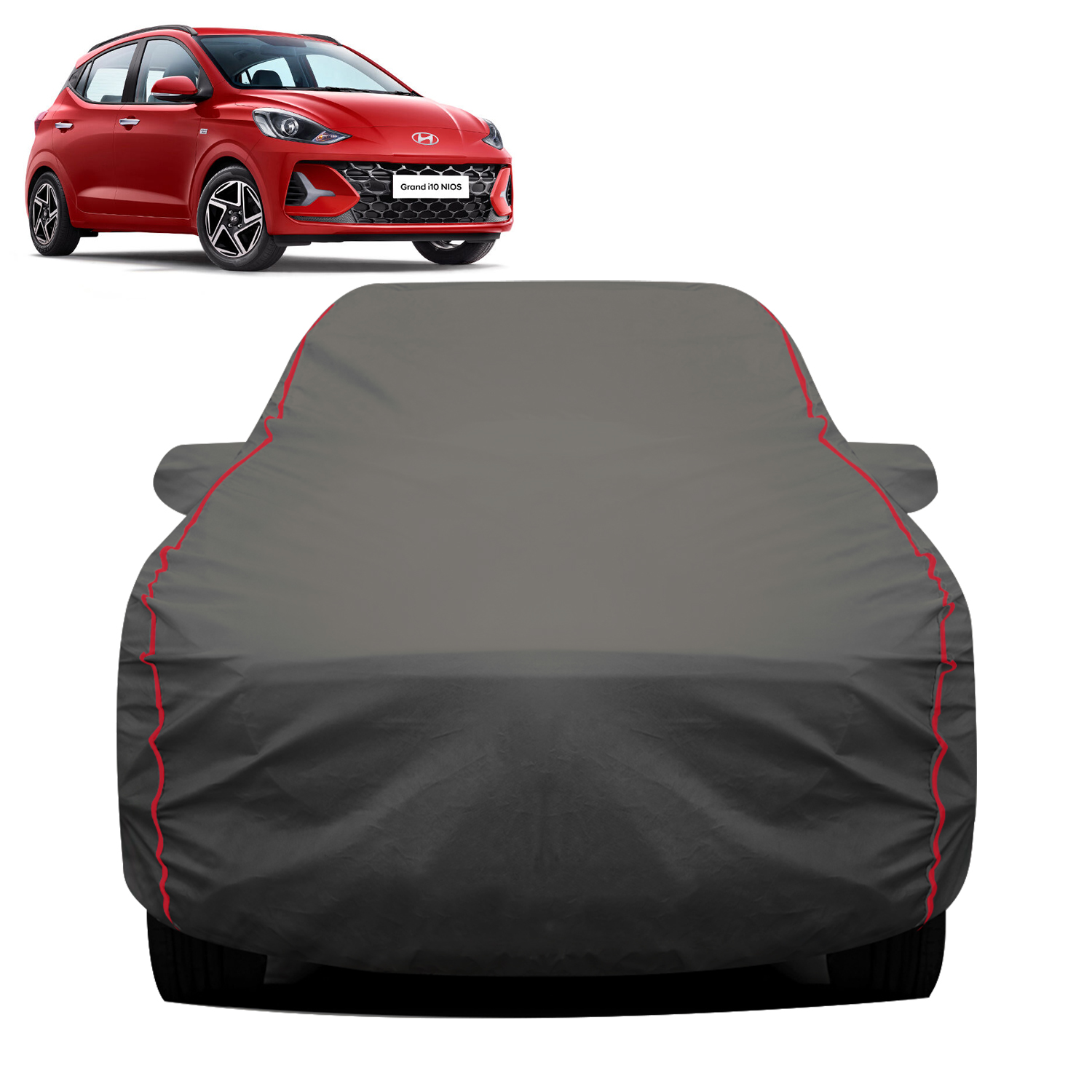 Carzex 2X2 Heavy Duty Red Border Car Body Cover for Hyundai i10 Nios